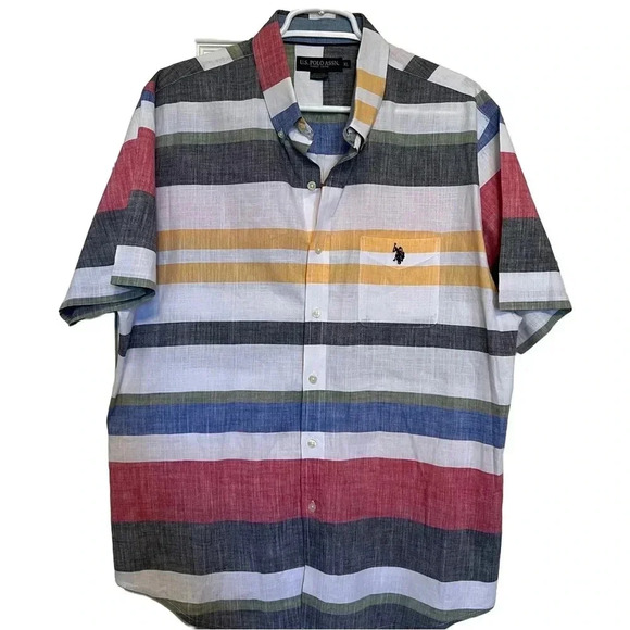 U.S. Polo Assn Shirt Mens XL Button Down Multicolor Stripe Logo Pocket - Picture 1 of 5